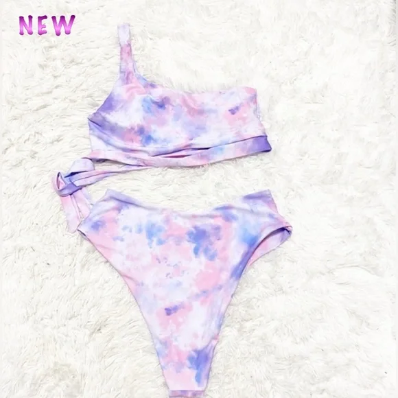 NEW Tie Dye One shoulder Two Piece Cheeky Bikini M - Picture 1 of 5